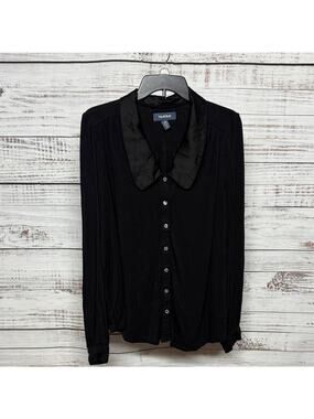 Modcloth Black Satin Collar Button-Down Shirt 1X